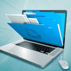 a laptop with folders on the screen